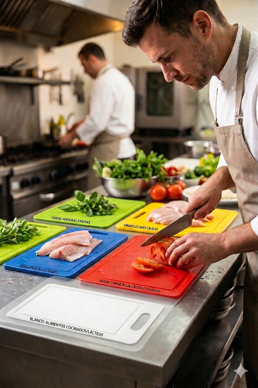 tablas de cortar antibacteriales en colores de código de higiene